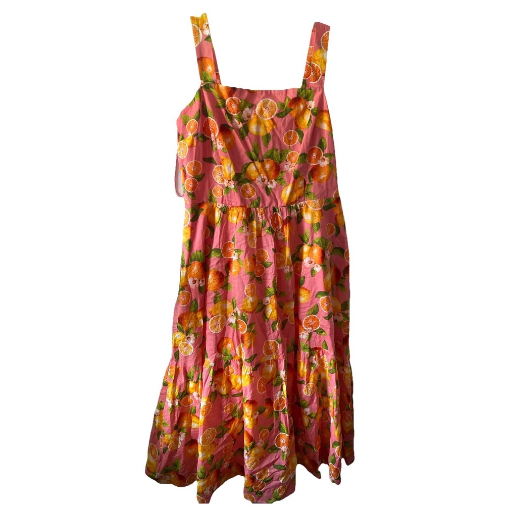 Talbots  Pink Cotton Lemons Tiered Flare Smocked Maxi Party Dress size 16P
